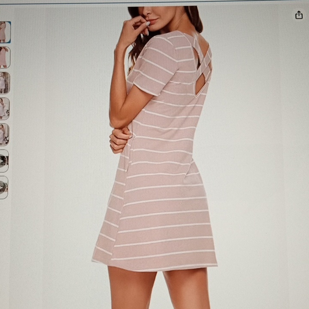 Striped Pink Pastel Midi Dress With Crisscross Back Strap detail Sz Small
